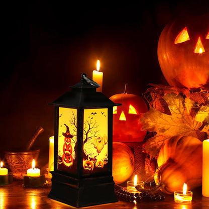 An acrylic LED Halloween square wind light featuring a soft glow and a metal hanging ring displayed on a festive tabletop
