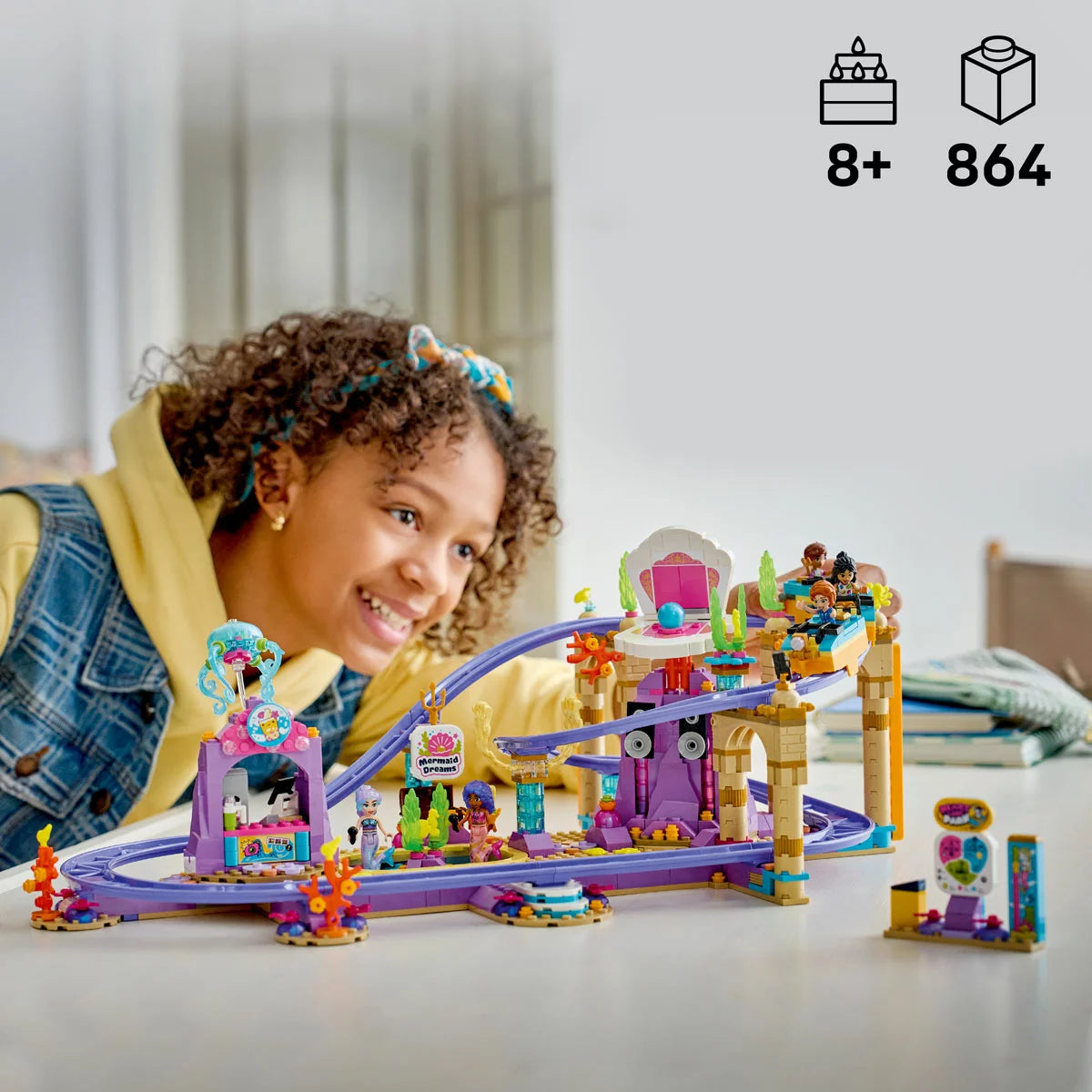 LEGO Friends Mermaid Roller Coaster Ride Model 42703 colorful amusement park building set with mermaid theme for kids
