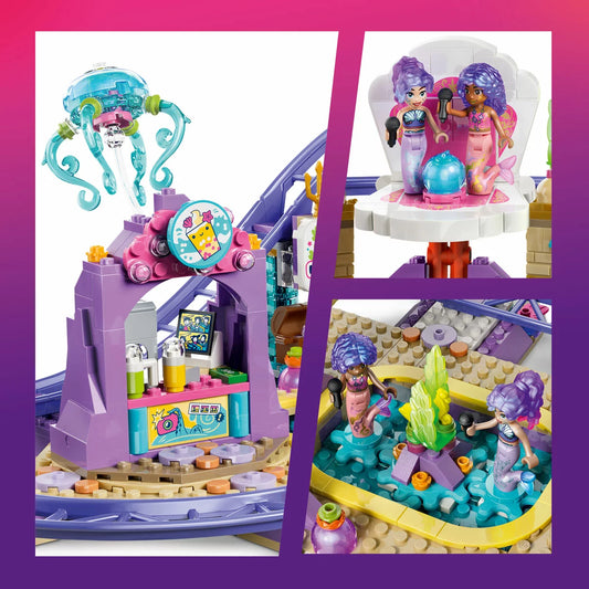 LEGO Friends Mermaid Roller Coaster Ride Model 42703 colorful amusement park building set with mermaid theme for kids