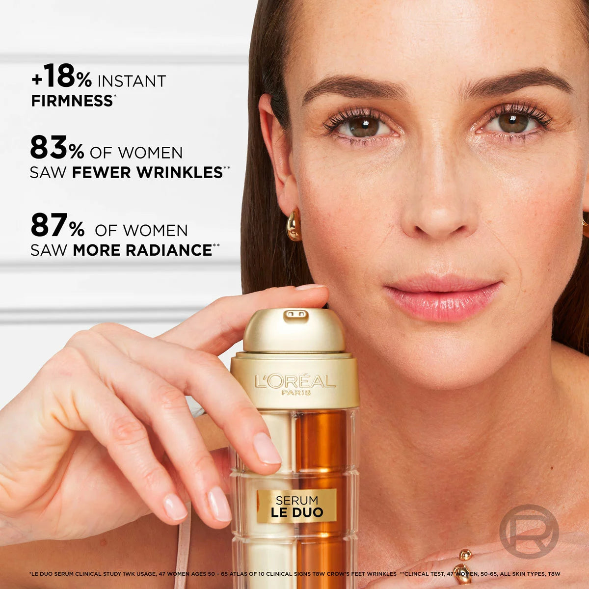 L’Oreal Paris Age Perfect Le Duo Serum bottles, highlighting the dual-chamber pump technology and clinical-grade packaging.