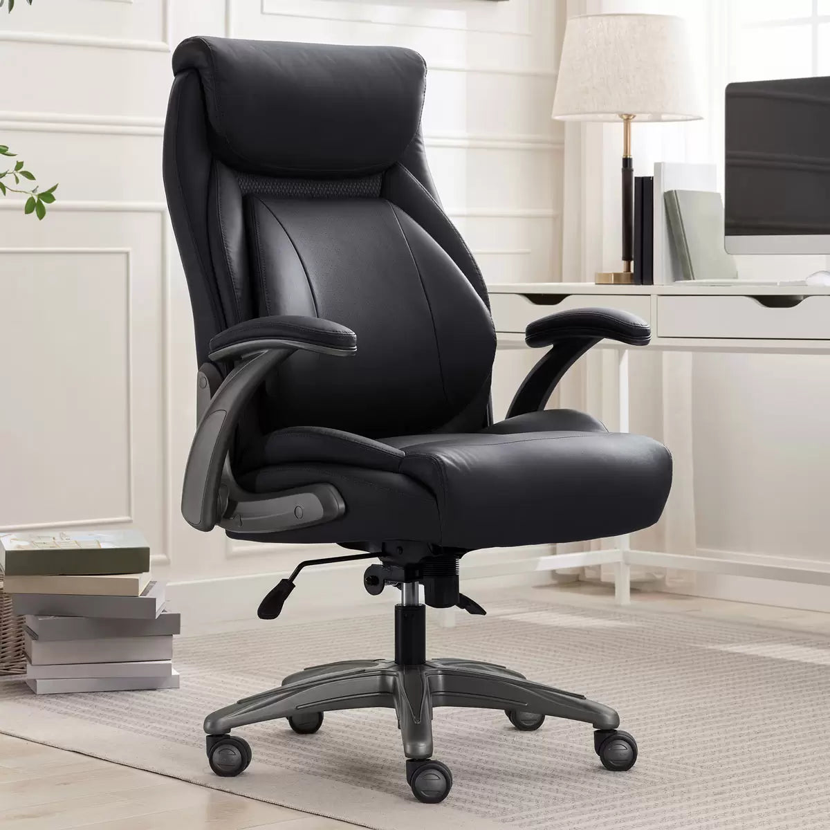 La-Z-Boy Air Lumbar Manager Office Chair Black with Flip-Up Arms and ergonomic adjustable design