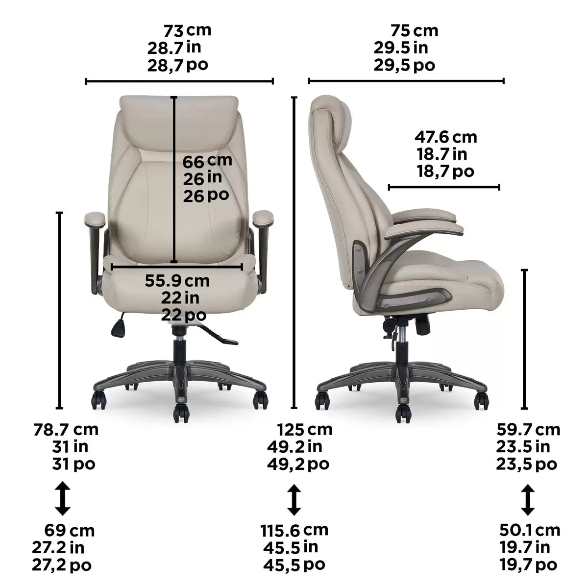 Beige La-Z-Boy manager office chair with air lumbar support and flip-up arms for ergonomic seating comfort
