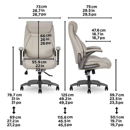Beige La-Z-Boy manager office chair with air lumbar support and flip-up arms for ergonomic seating comfort
