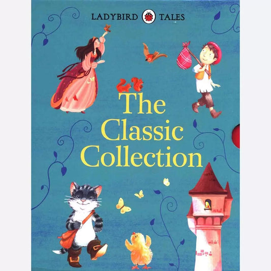 Ladybird Tales ten-book hardback collection displayed inside its colorful protective slipcase on a wooden nursery shelf.