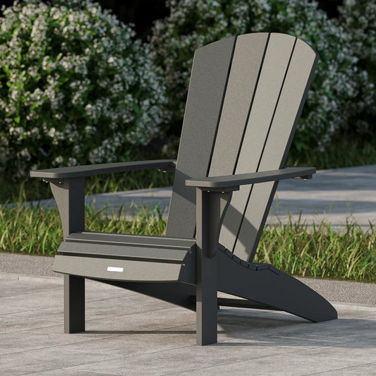 Leisure Line grey faux wood Adirondack garden chair with classic slatted back.