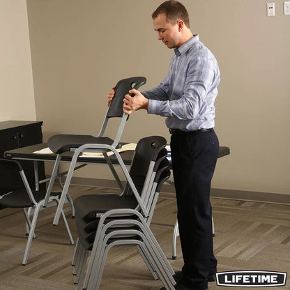 Lifetime black stacking chairs 14 pack with durable steel frame and stackable space-saving design for commercial and event seating