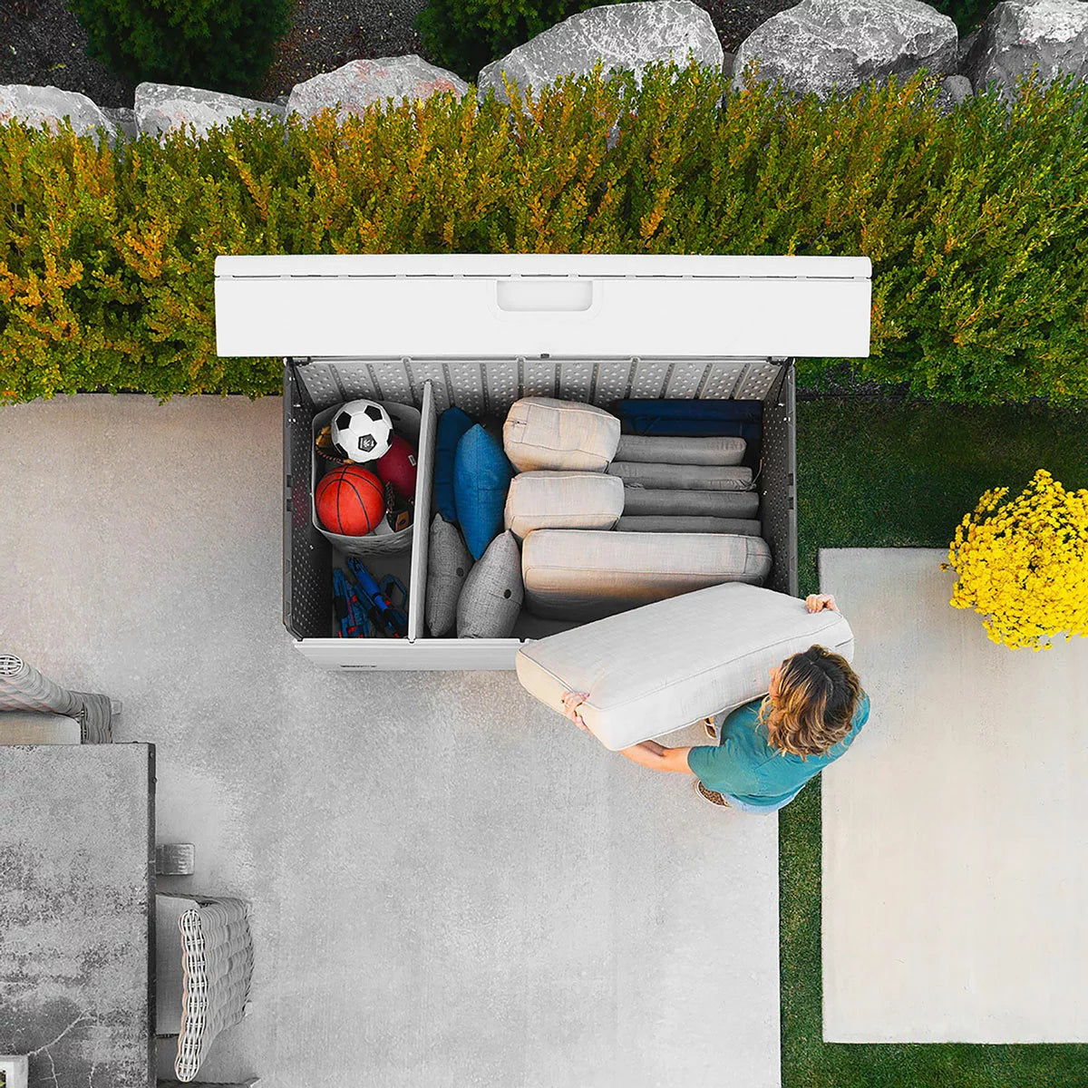 Lifetime-heavy-duty-outdoor-storage-deck-box-984L-grey-wood-grain-texture