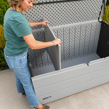 Lifetime-heavy-duty-outdoor-storage-deck-box-984L-grey-wood-grain-texture