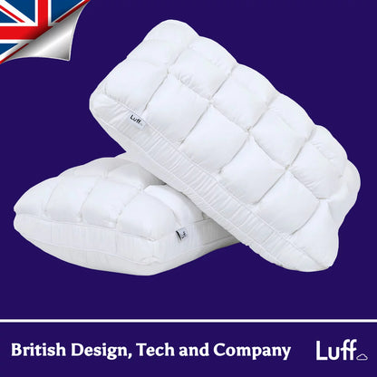 Luff Luxury Bamboo Paradise Springs Pillow featuring a smooth white Nanoweave cover showing subtle woven texture on a modern bed setup.