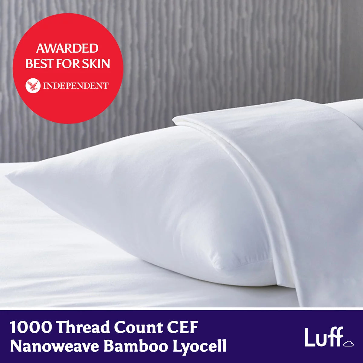 Close up view of Luff SilverLining 1000TC organic bamboo pillowcase fabric showing its smooth lustrous silk texture