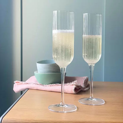 Luigi Bormioli Bach Flute Glasses 210ml 8 Pack crystal-clear champagne and prosecco flute glass set with elegant cut-glass design.