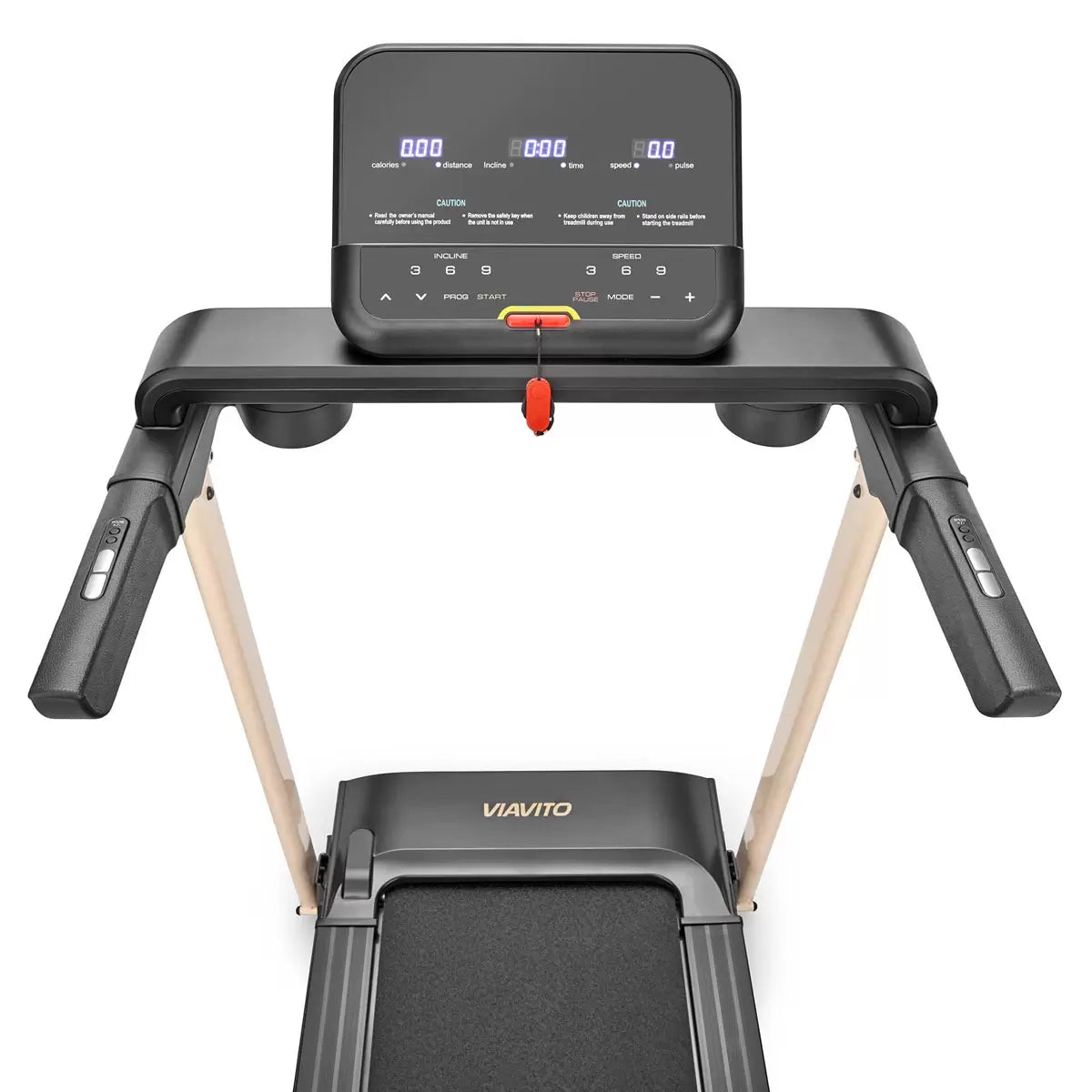 MAXhealth Viavito ST1 folding walking treadmill with retractable arms, compact home and office cardio fitness equipment