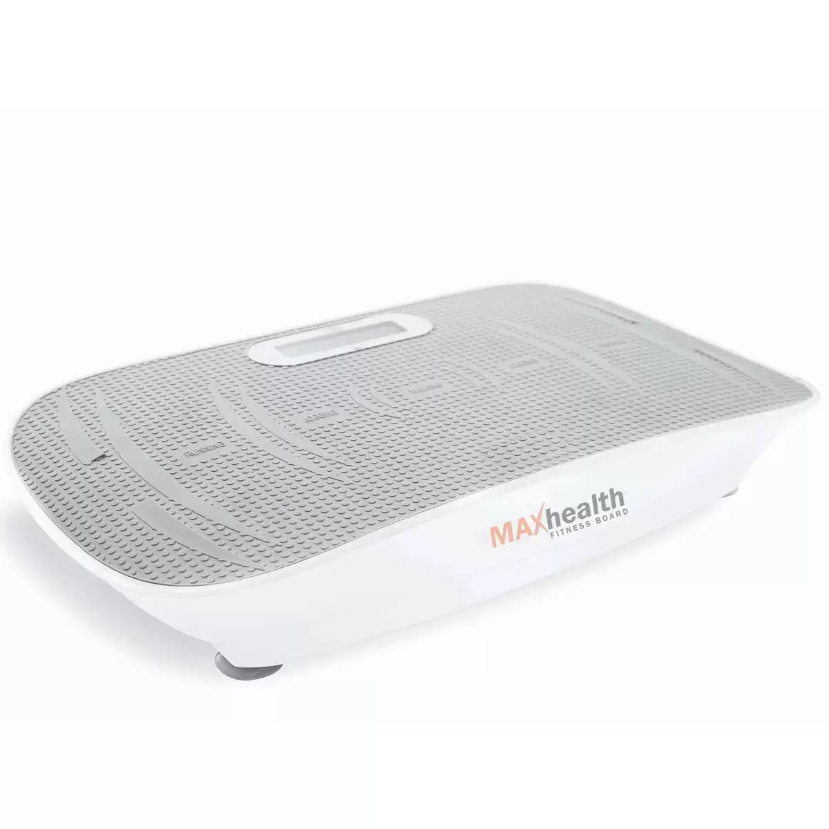 MAXhealth Fitness Board illuminated with blue LED lights showing the digital LCD screen and anti slip mat