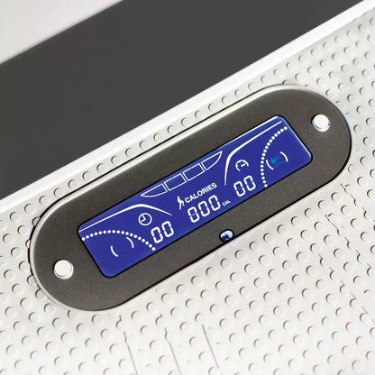 MAXhealth Fitness Board illuminated with blue LED lights showing the digital LCD screen and anti slip mat