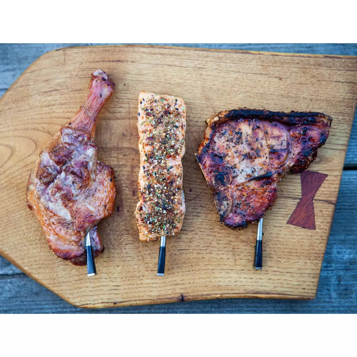 The MEATER Block 4-probe wireless thermometer system in its premium honey-coloured finish.
