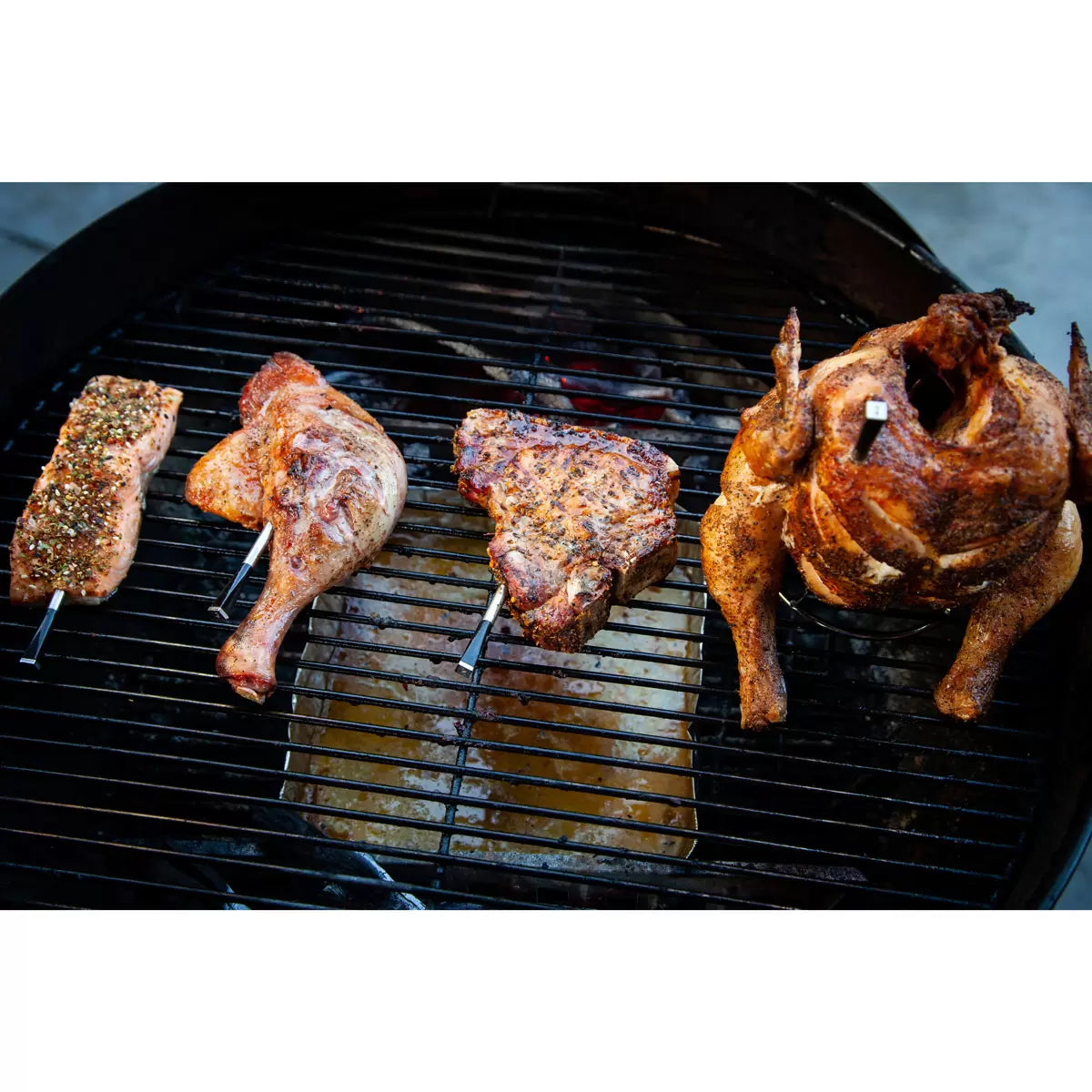 The MEATER Block 4-probe wireless thermometer system in its premium honey-coloured finish.