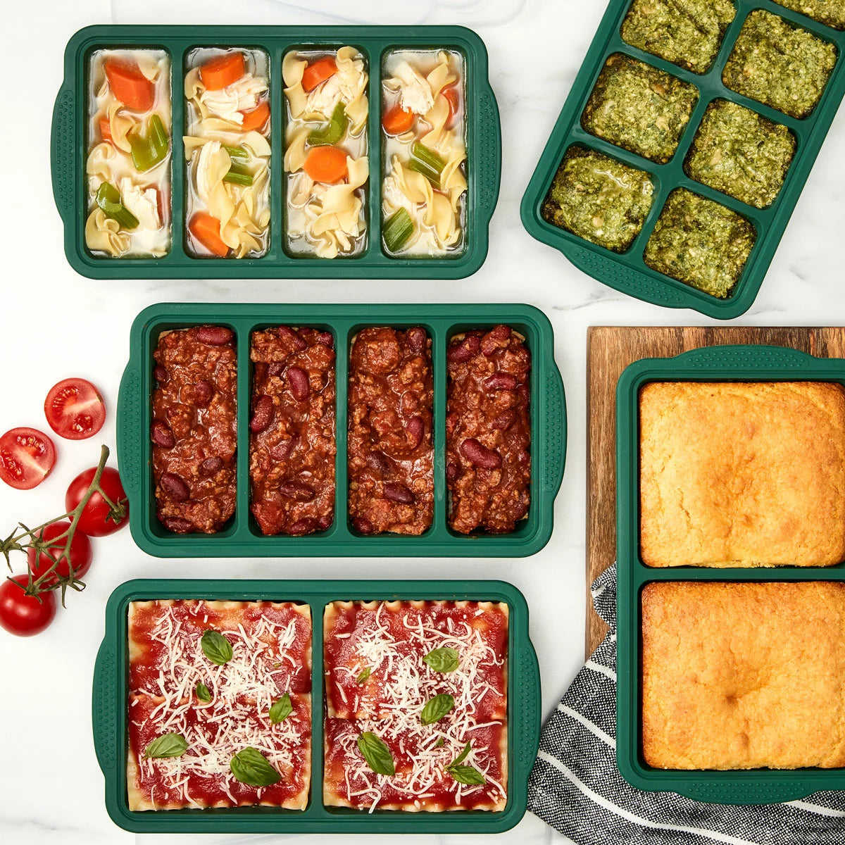 MIU Silicone Freezer Tray 5 Piece Set in Green for meal prep, food storage, and portion-controlled freezing