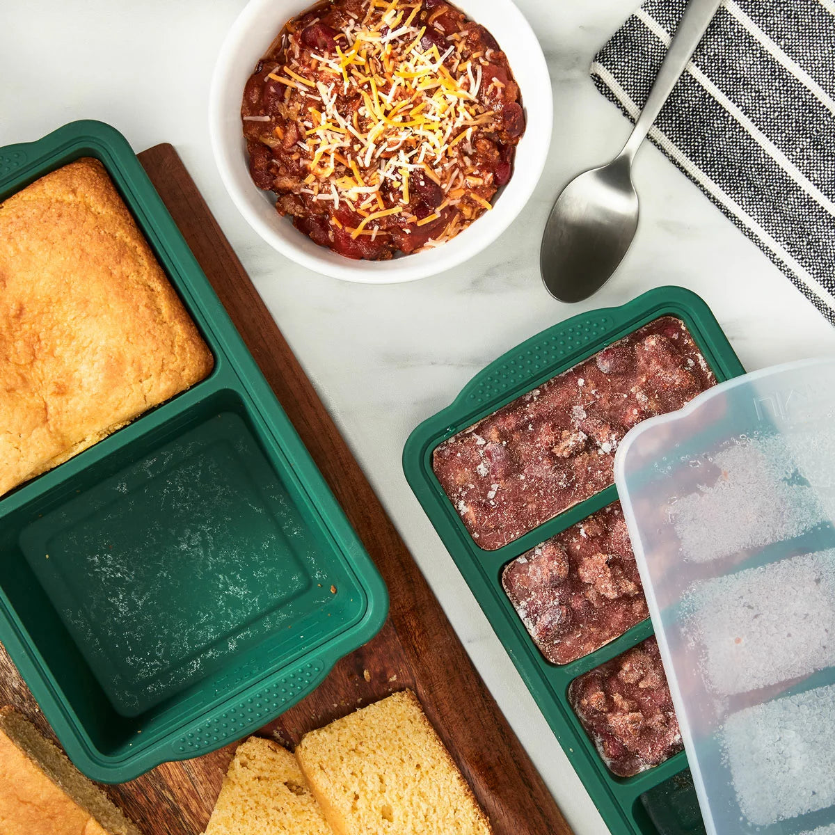 MIU Silicone Freezer Tray 5 Piece Set in Green for meal prep, food storage, and portion-controlled freezing