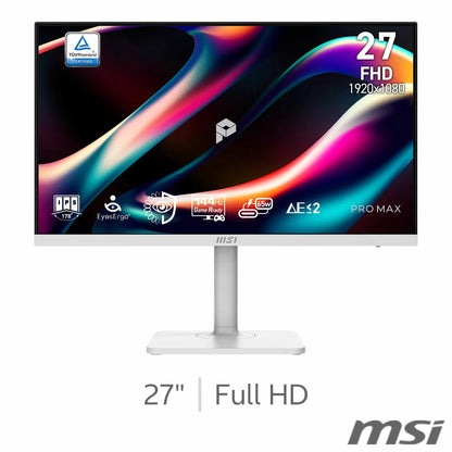 MSI PRO MAX 271PHW E14 27 inch Full HD IPS monitor model 9S6-3PF54H-003 showing its modern white minimalist frame and slim profile design. - 1