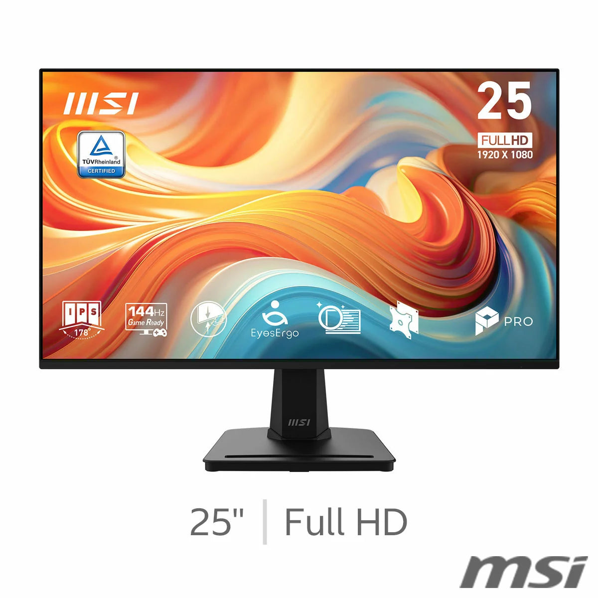 MSI PRO MP251 E14L 25 inch Full HD IPS monitor model 9S6-3PD2CM-051 showcasing its four-sided frameless PerfectEdge design and matte anti-glare screen panel. - 1