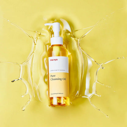 Ma:nyo Pure Cleansing Oil set, including two 200ml bottles and one 55ml travel bottle, displayed against a clean, minimalist background.