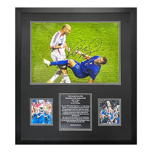 Marco Materazzi hand-signed 16x12 inch 2006 World Cup Final photograph in a professional frame.