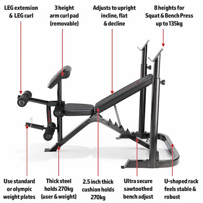 Marcy BE3000 Eclipse Weight Bench and Squat Rack for full body strength training and home gym workouts
