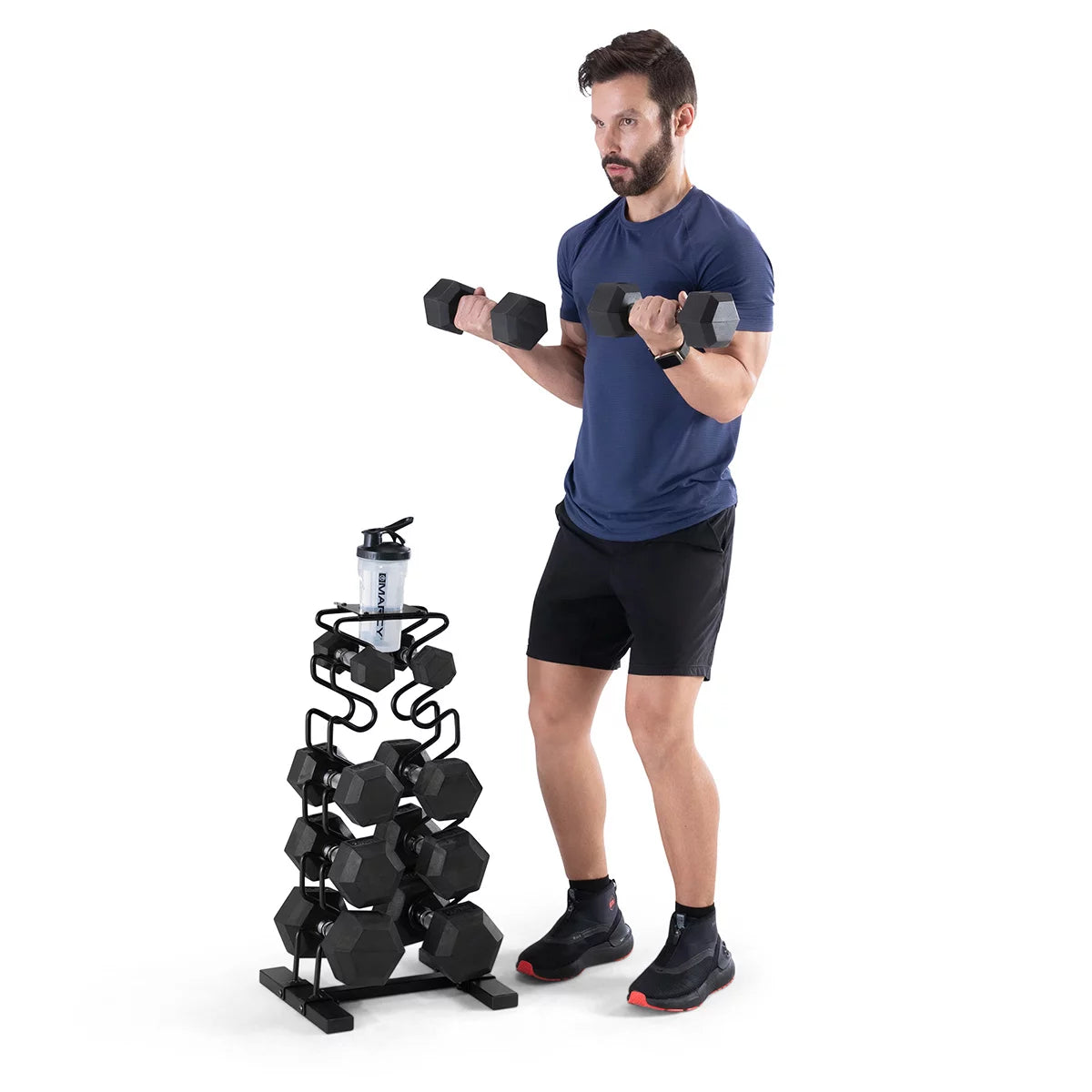 Marcy DBR-150 68kg adjustable dumbbell set with cast iron weight plates and storage rack for home gym strength training