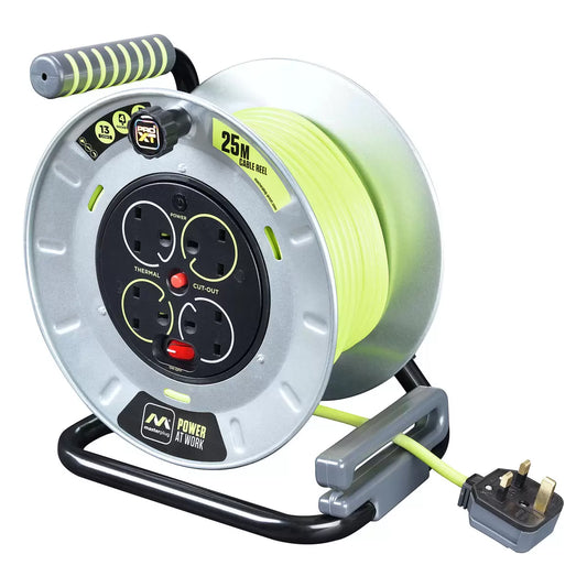 Masterplug 25 metre metal cable reel with four power sockets - 1