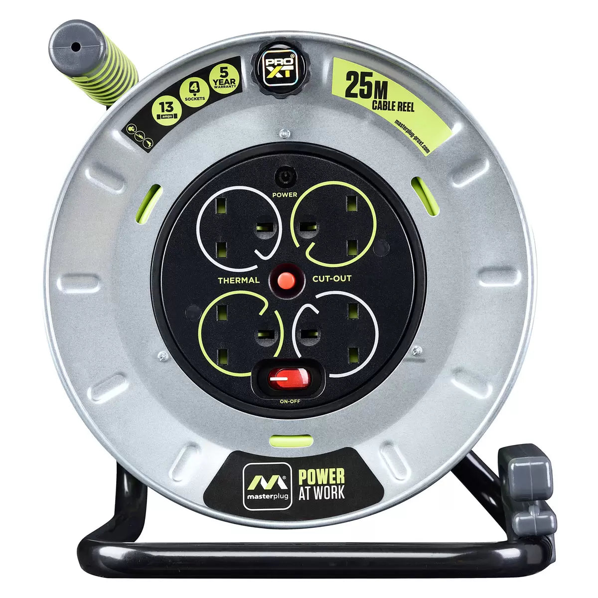 Masterplug 25 metre metal cable reel with four power sockets - 2