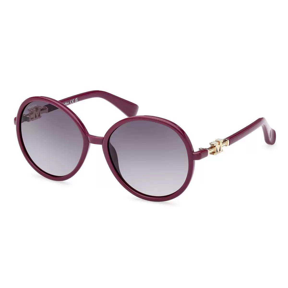 A detailed front-facing shot of the MaxMara MM0065 75B sunglasses with a striking 75B color finish, displayed against a clean, bright studio backdrop.