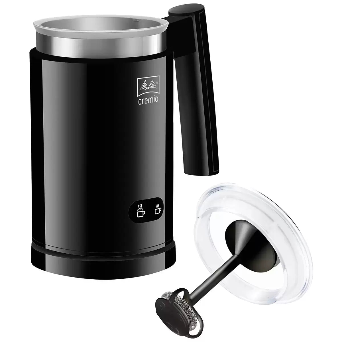 Black Melitta milk frother creating creamy hot milk foam  - 2