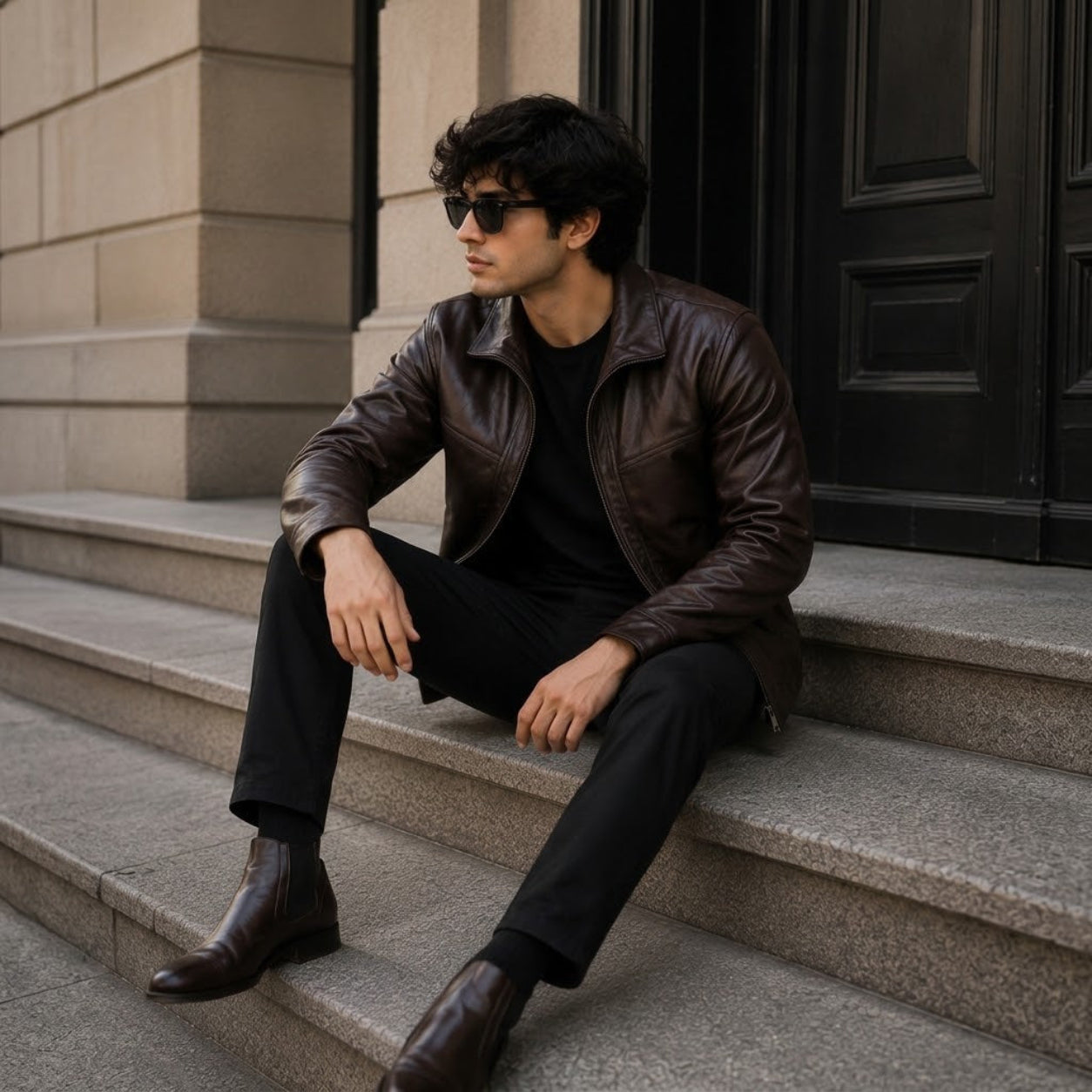 Men’s Premium Genuine Brown Leather Jacket – Timeless Real Hide Outerwear