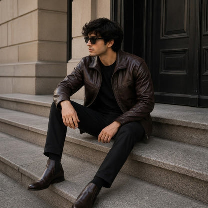 Men’s Premium Genuine Brown Leather Jacket – Timeless Real Hide Outerwear