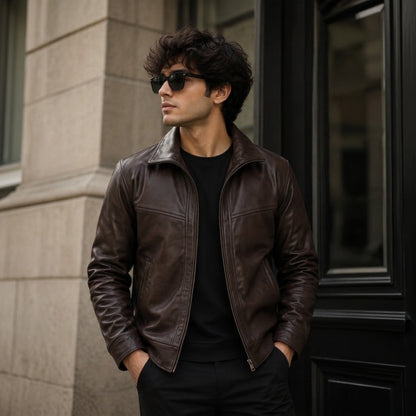 Men’s Premium Genuine Brown Leather Jacket – Timeless Real Hide Outerwear