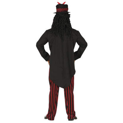 Men's Large Fiestas Guirca Voodoo Witch Doctor Halloween Costume featuring dark layered garments and bone motif details against a plain background.