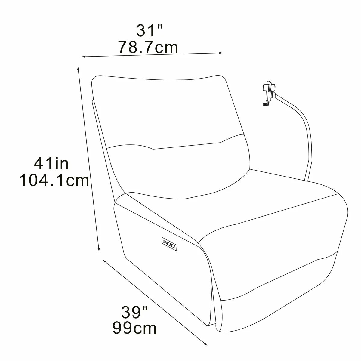 Front three-quarter angle of the Meteor grey fabric power reclining swivel chair, highlighting its plush textured weave, modern armrests, adjustable wireless charging phone cradle, and metallic swivel base.