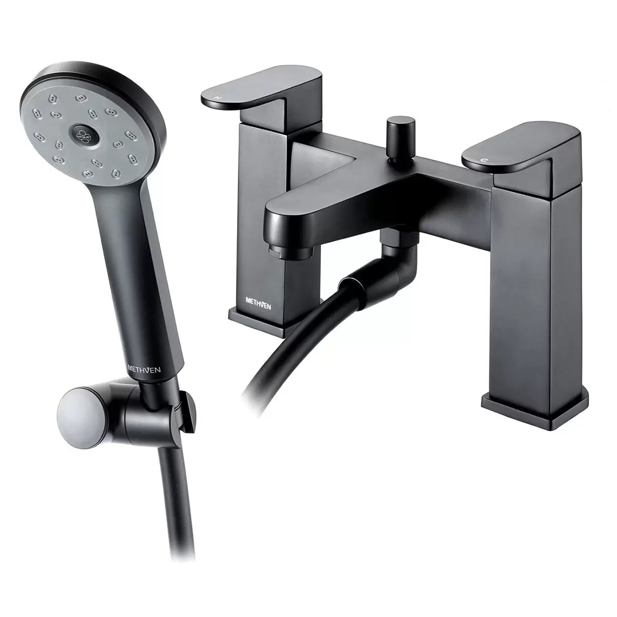 Methven Amio bath and shower mixer with chrome finish and modern water control design for contemporary bathrooms