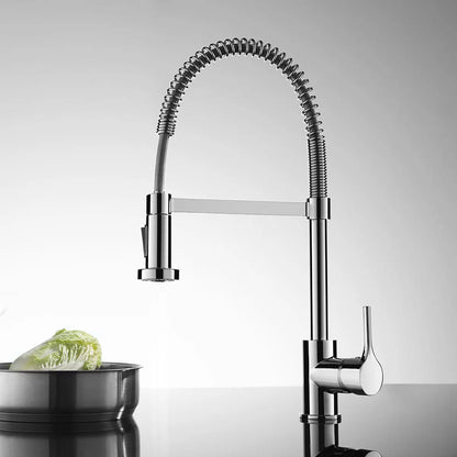 A close-up view of the chrome Methven Slinky Pull Out Kitchen Rinser Tap showing its distinctive spring-coiled neck and dual-function nozzle over a modern undermount stainless steel sink.