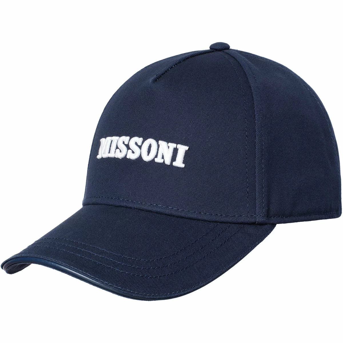 Front view of a dark navy Missoni men's cotton bucket hat featuring a soft textured finish on a neutral studio background.