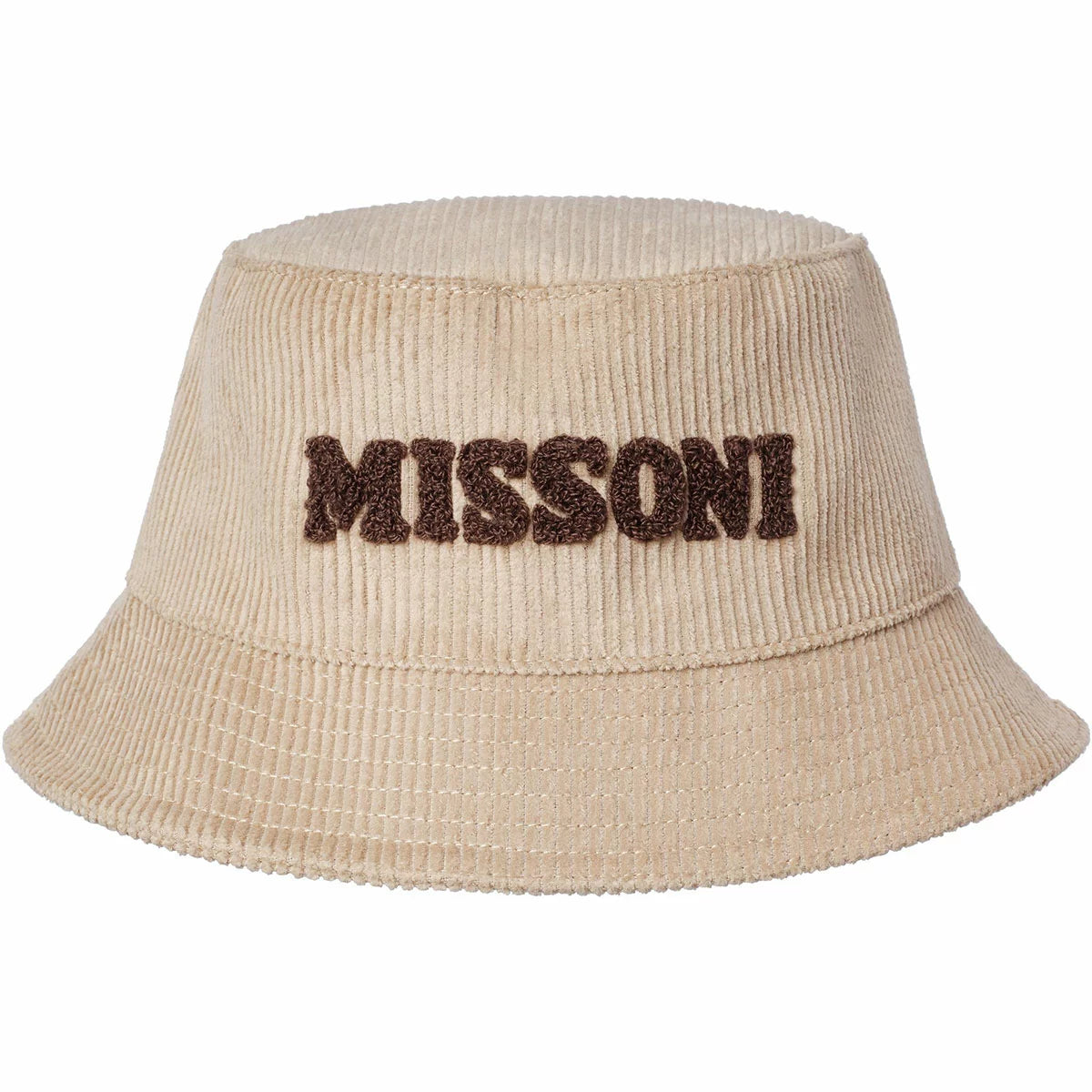 Front view of a dark navy Missoni men's cotton bucket hat featuring a soft textured finish on a neutral studio background.