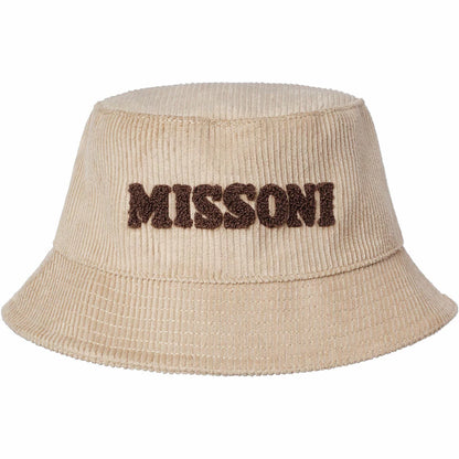 Front view of a dark navy Missoni men's cotton bucket hat featuring a soft textured finish on a neutral studio background.