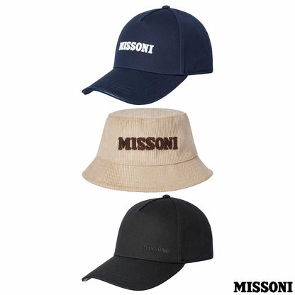 Front view of a dark navy Missoni men's cotton bucket hat featuring a soft textured finish on a neutral studio background.