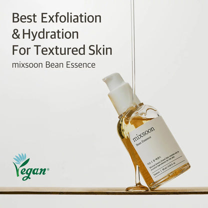 Two 60ml bottles of Mixsoon Bean Essence presented in their signature minimalist packaging.