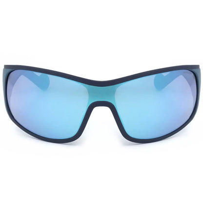 Profile view of the Moncler ML0129 92X sunglasses featuring metallic detailing, resting on a textured granite surface in bright natural light.
