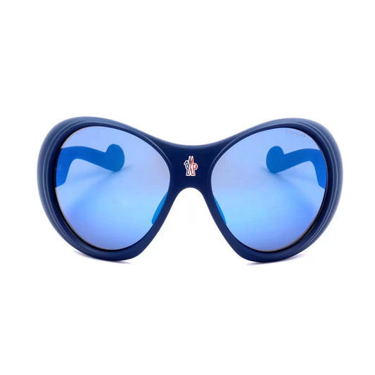 Front view of Moncler ML0148 91X sunglasses with sleek metallic accents, resting on a clean, dark surface under soft morning light.