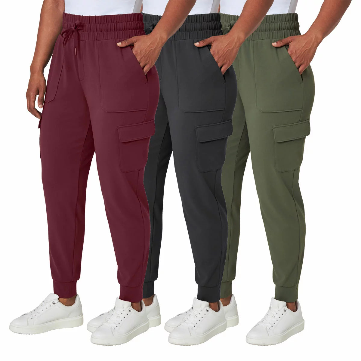 Mondetta Ladies Cargo Cuffed Jogger with stretch fabric, cargo pockets, and cuffed ankle design for comfortable everyday wear.