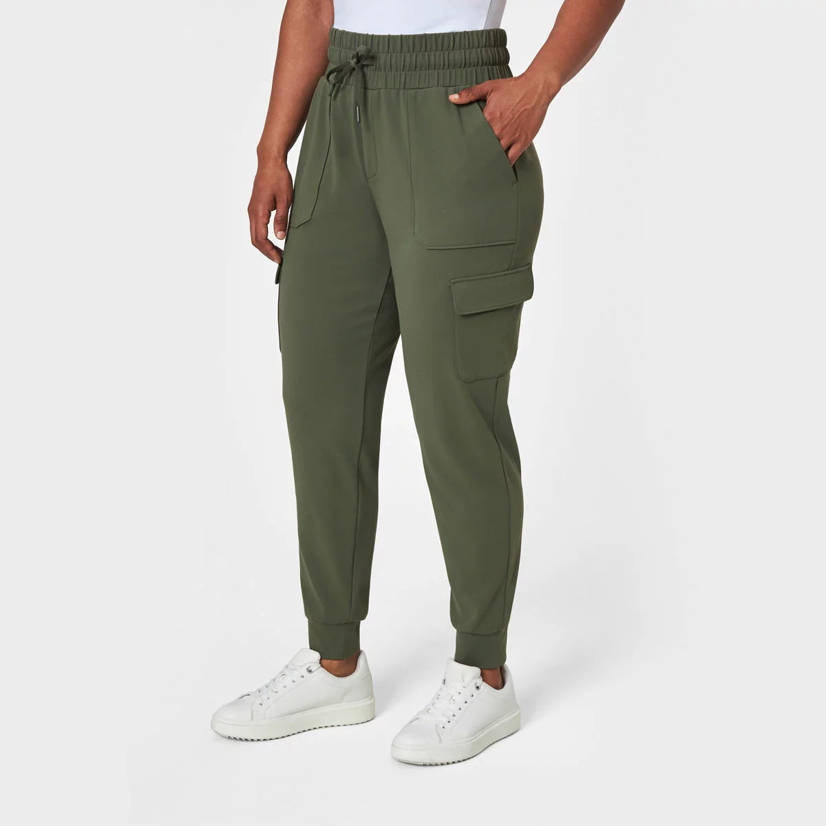 Mondetta Ladies Cargo Cuffed Jogger with stretch fabric, cargo pockets, and cuffed ankle design for comfortable everyday wear.