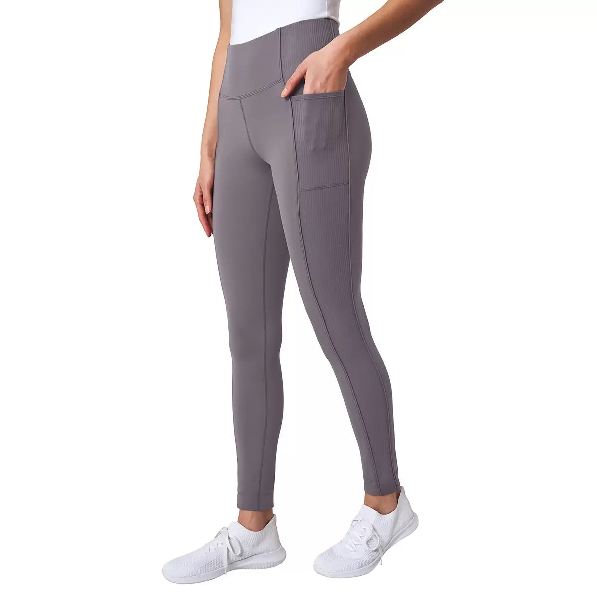 Mondetta Women's Ribbed Panel Tight with ribbed panel design, high-rise waistband, and stretch performance fabric for active lifestyles.