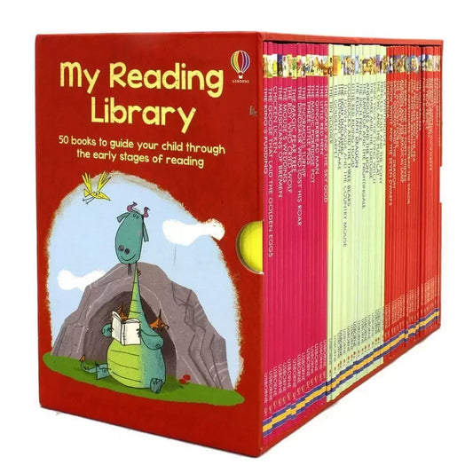 Complete fifty-book My Reading Library paperback box set neatly arranged inside a colorful red slipcase display box.